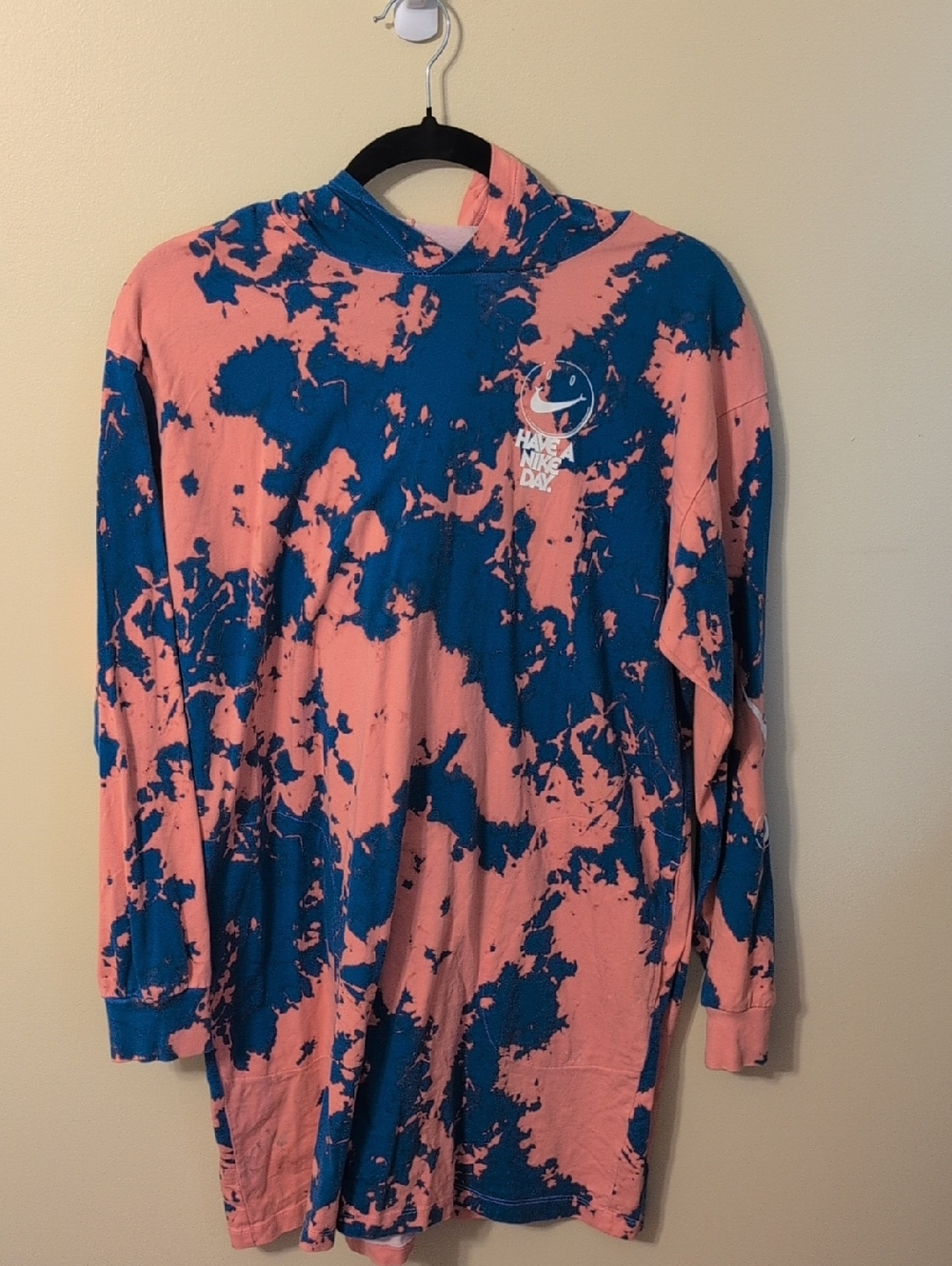 Nike Pink and Blue Tie-Dye Hoodie Shirt Dress